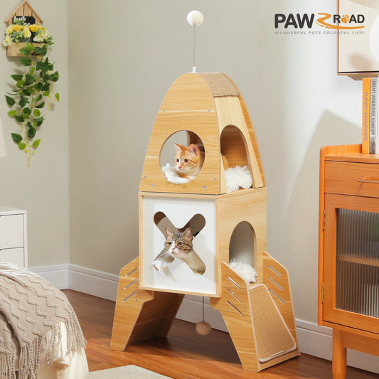 Modern Cat Tree Rocket Shape with Condos - Bark & Meow Emporium