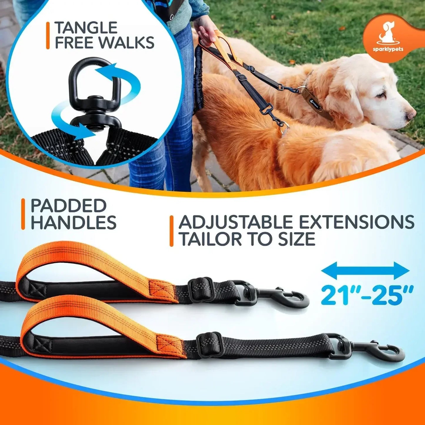 Double Bungee Waist Dog Leash with Back Brace