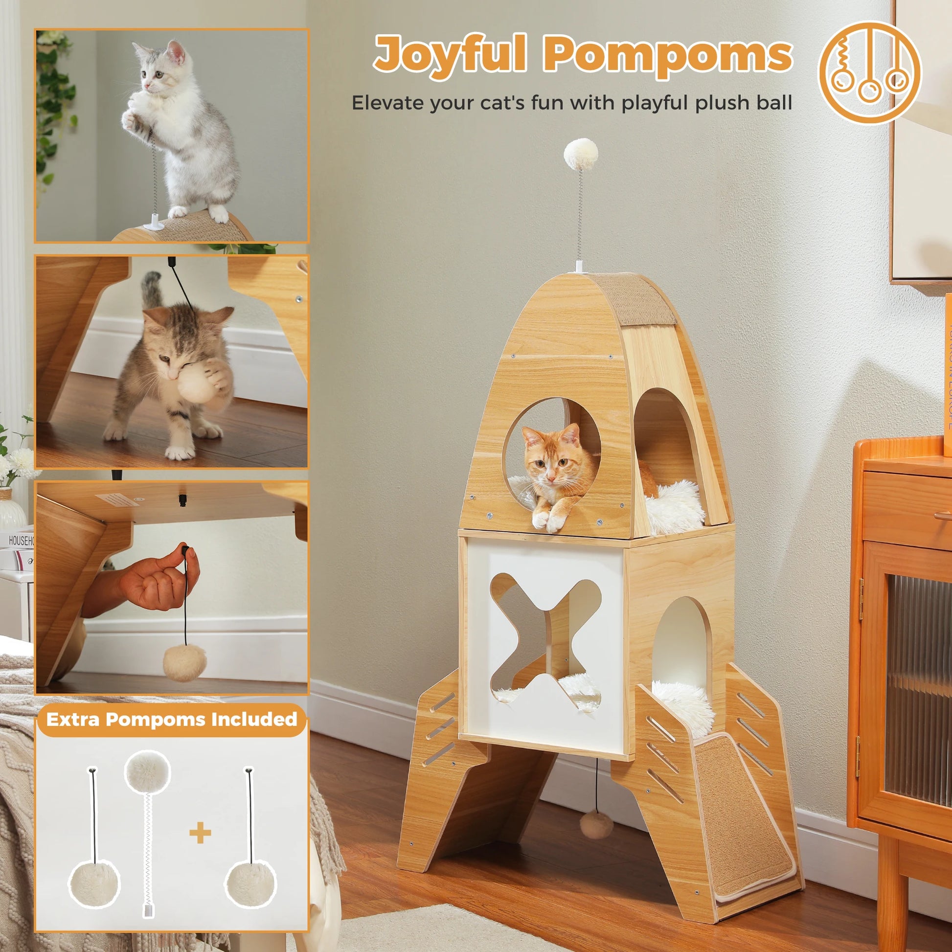 Modern Cat Tree Rocket Shape with Condos - Bark & Meow Emporium