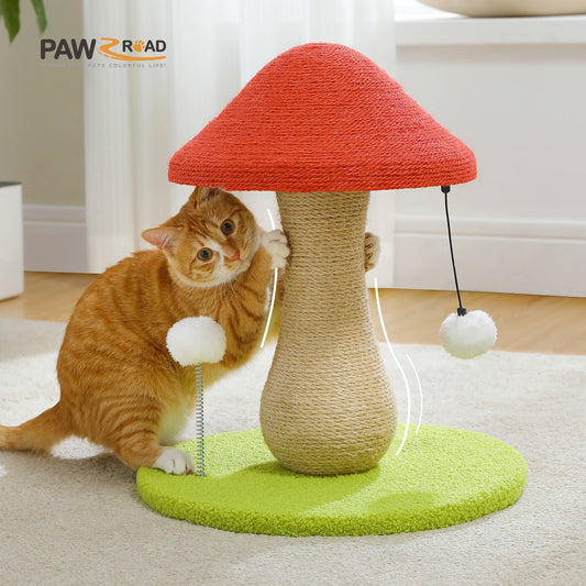 Small Cat Scratching Post with Spring Ball Mushroom Cat Scratcher for Indoor Natural Scratching Post for Cats Pet Cat Toys - Bark & Meow Emporium