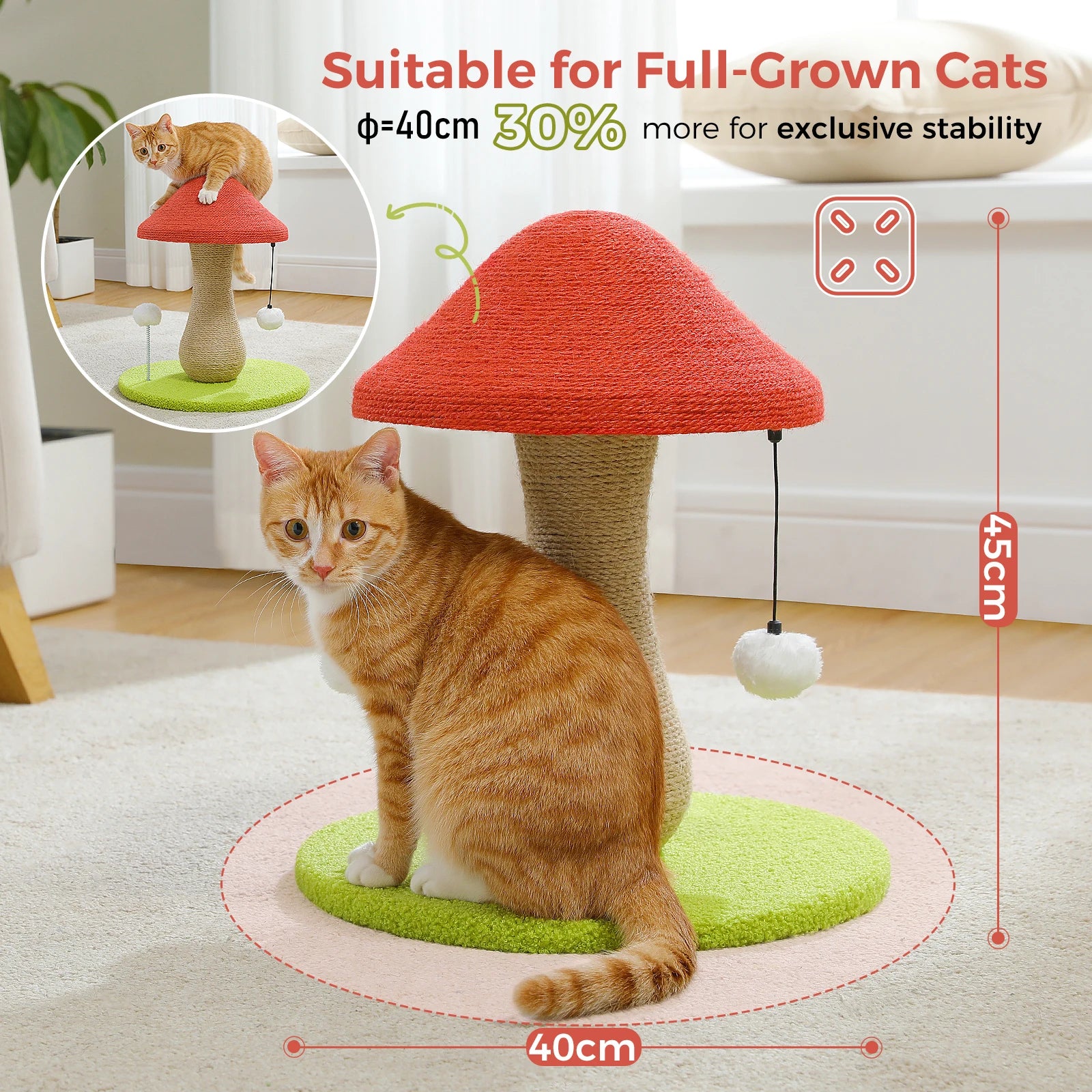 Small Cat Scratching Post with Spring Ball Mushroom Cat Scratcher for Indoor Natural Scratching Post for Cats Pet Cat Toys - Bark & Meow Emporium