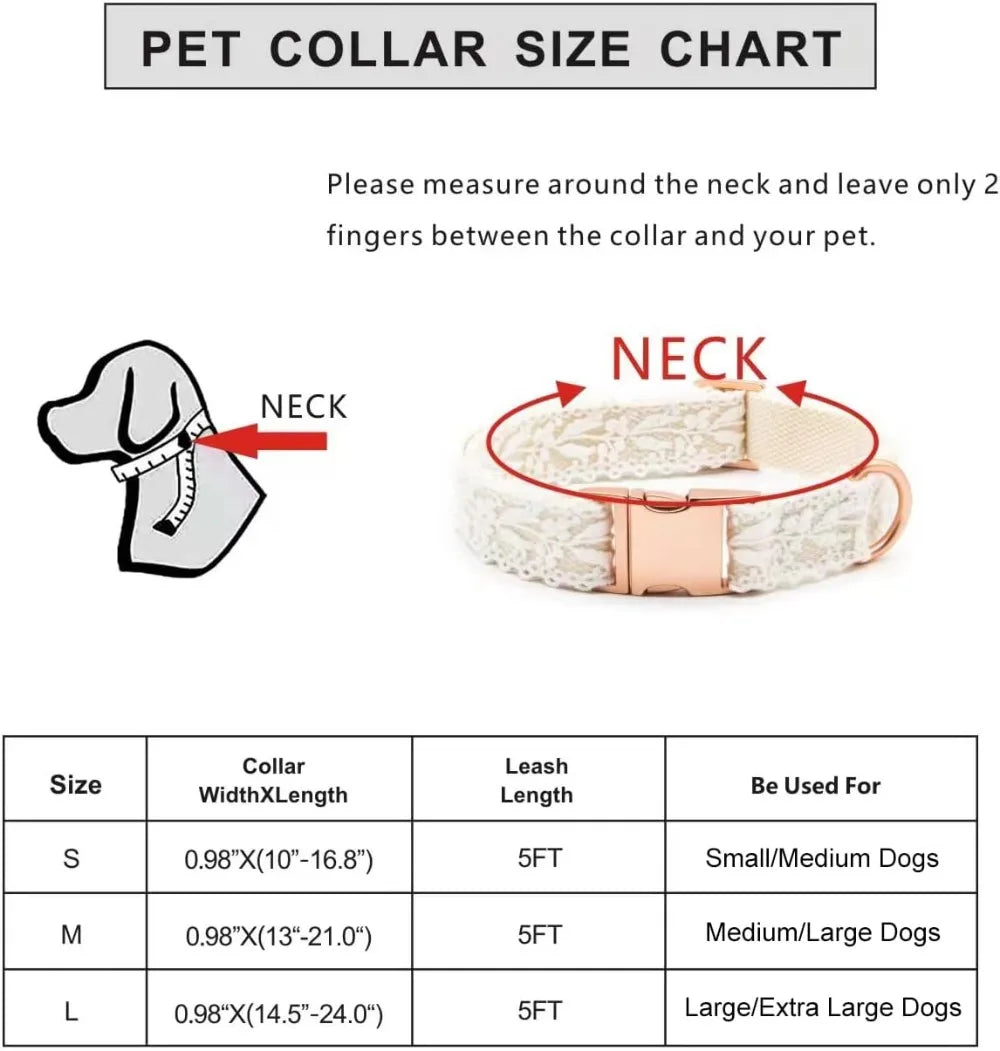 Dog Collar and Leash Set Cotton Lace Handmade