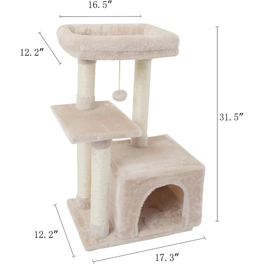 Cute  Cat Tree Tower  with Scratching Posts - Bark & Meow Emporium