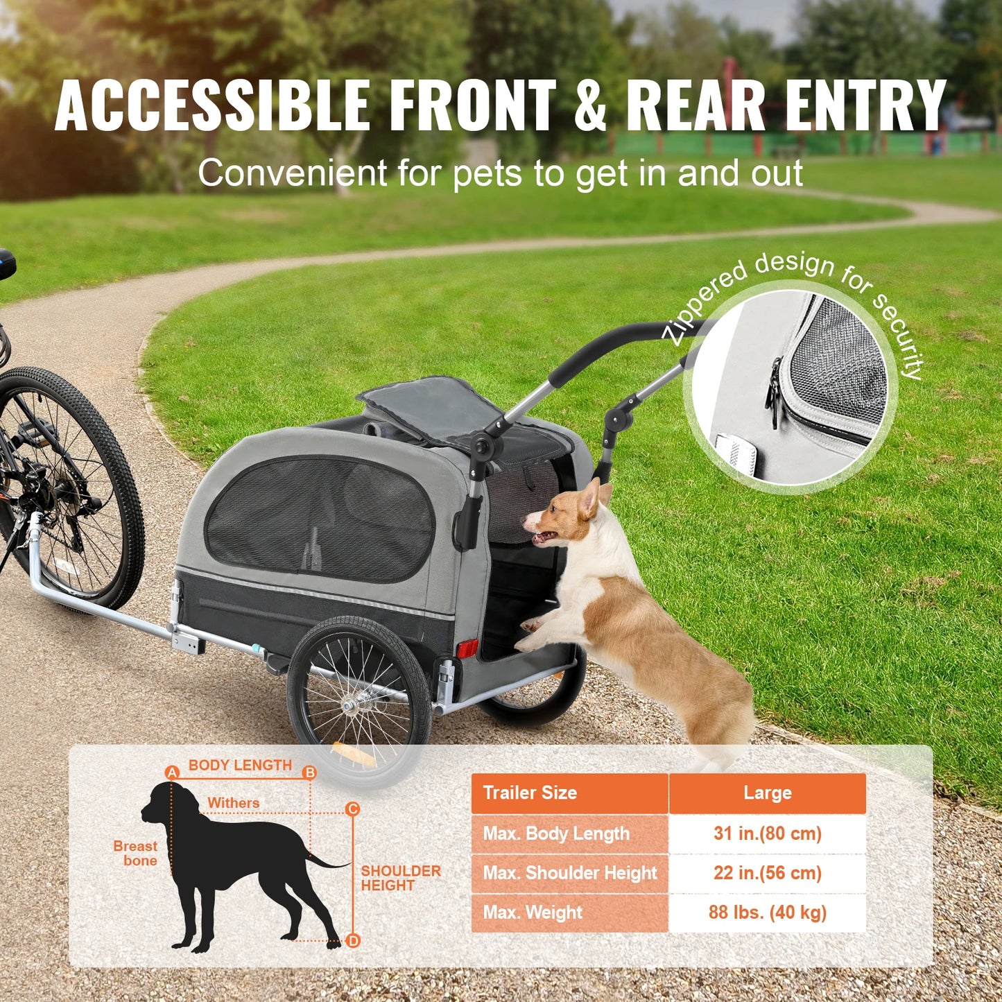 Pet Stroller Cart  Bike Trailer with Wheels Reflectors Easy Folding Cart